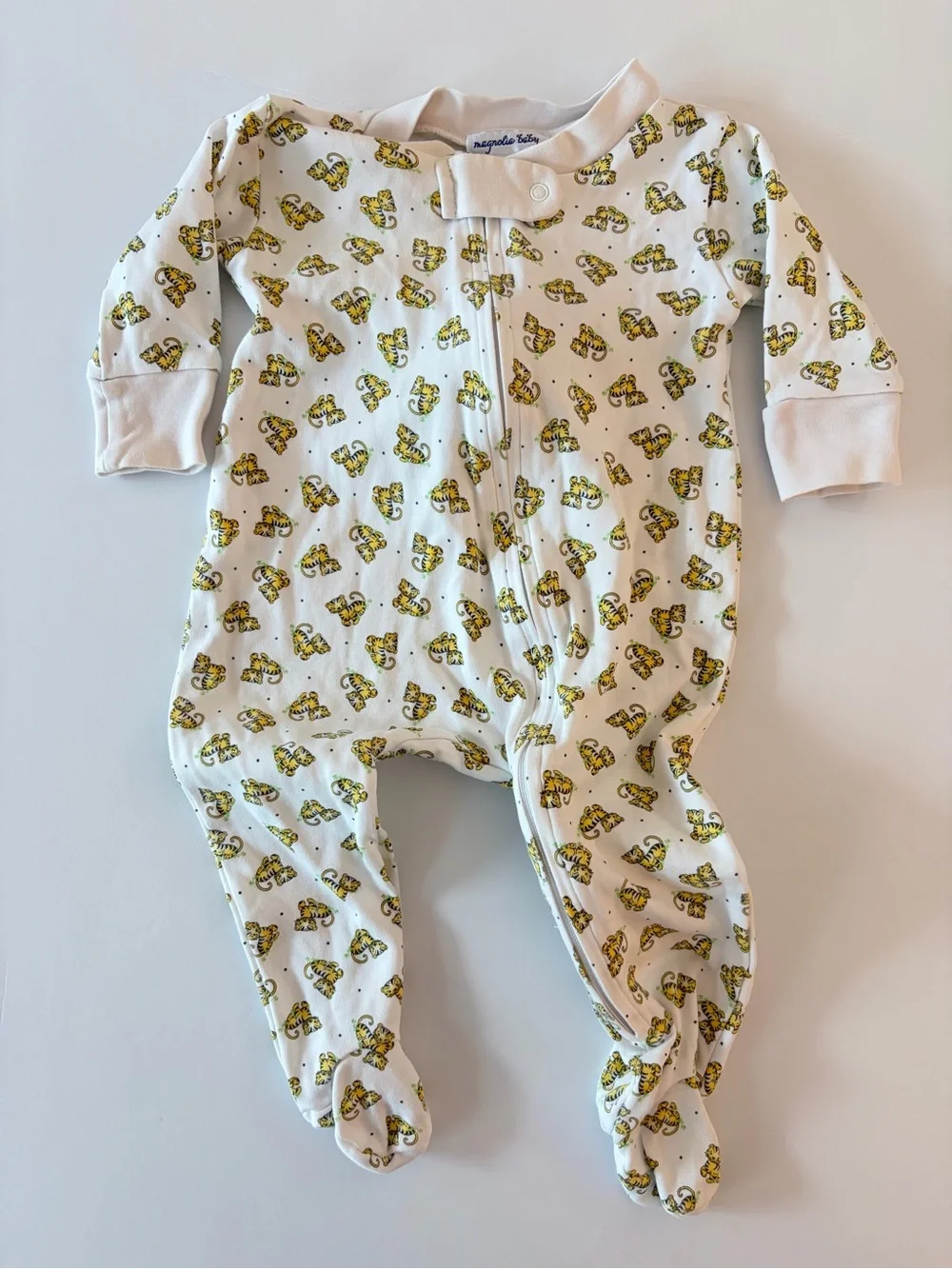 Magnolia Baby White Footed One-Piece Footie Pajama with Tiger Print